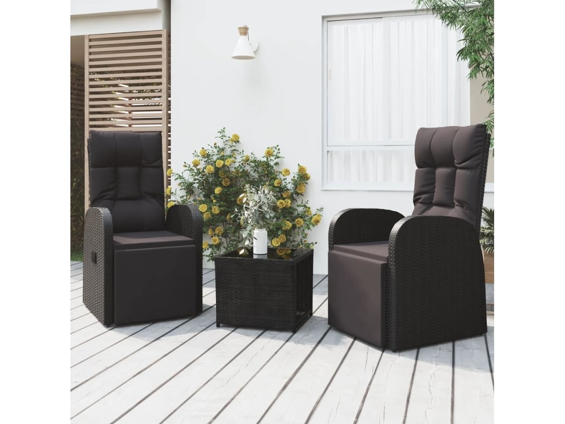 Conjunto de jardín de 3 piezas en mimbre y acero negro de DKD Home Decor