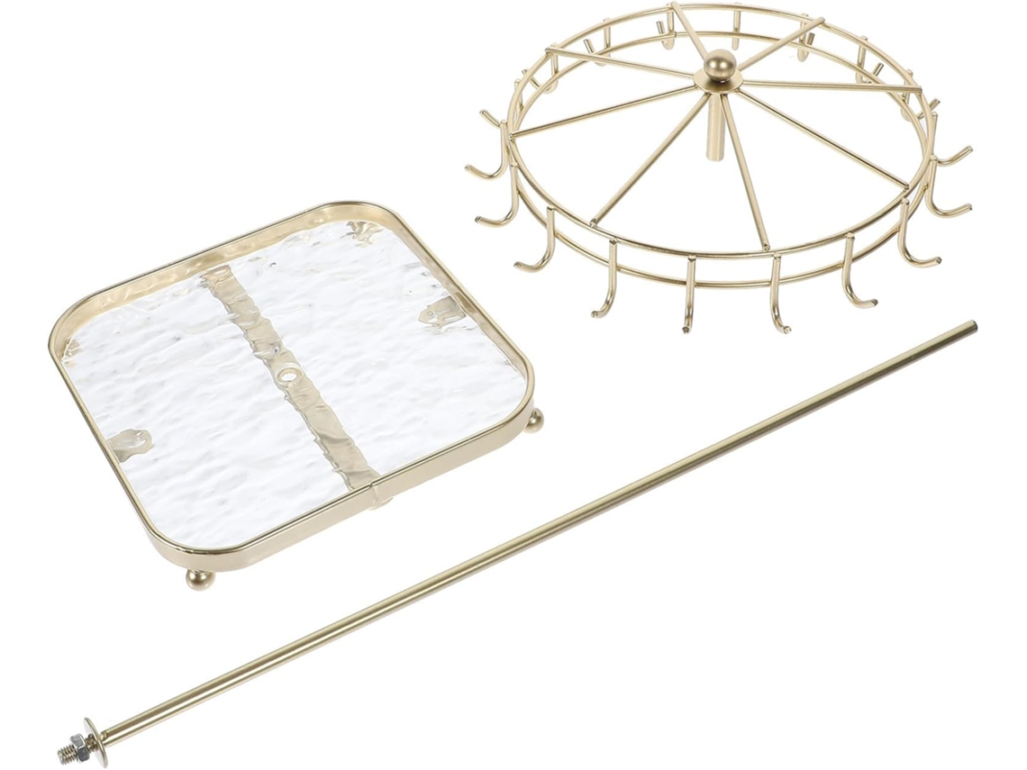 Soporte Giratorio Joyería Elegante Multifuncional 18 Ganchos Acrílico Dorado Collares Pendientes Escritorio