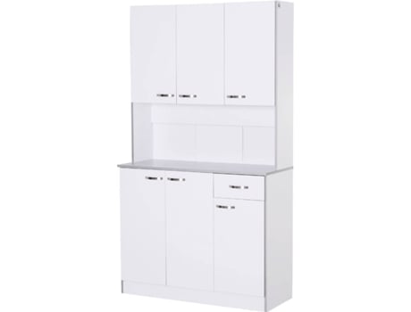 Homcom Gabinete De almacenaje armario para cocina 6 puertas con gran espacio microondas 1 estante ajustable 101x39x180 cm blanco 101x37x180