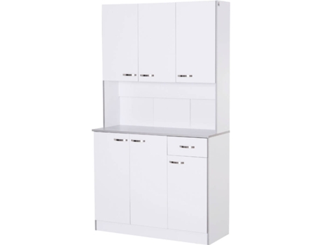 Homcom Gabinete De almacenaje armario para cocina 6 puertas con gran espacio microondas 1 estante ajustable 101x39x180 cm blanco 101x37x180