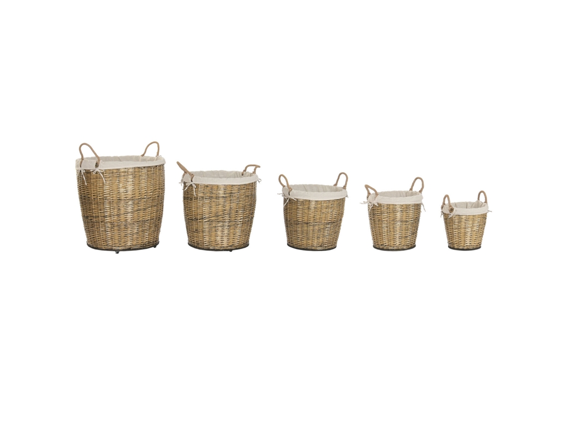 Set 5 Cesta Mimbre Algodon Ruedas Y Asas 75x75x75cm
