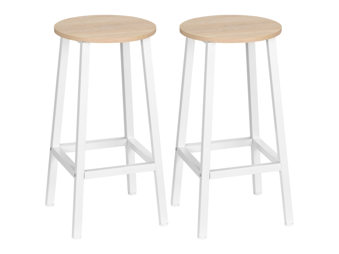 Juego de 2 taburetes de bar modernos de 65 cm, madera blanca.