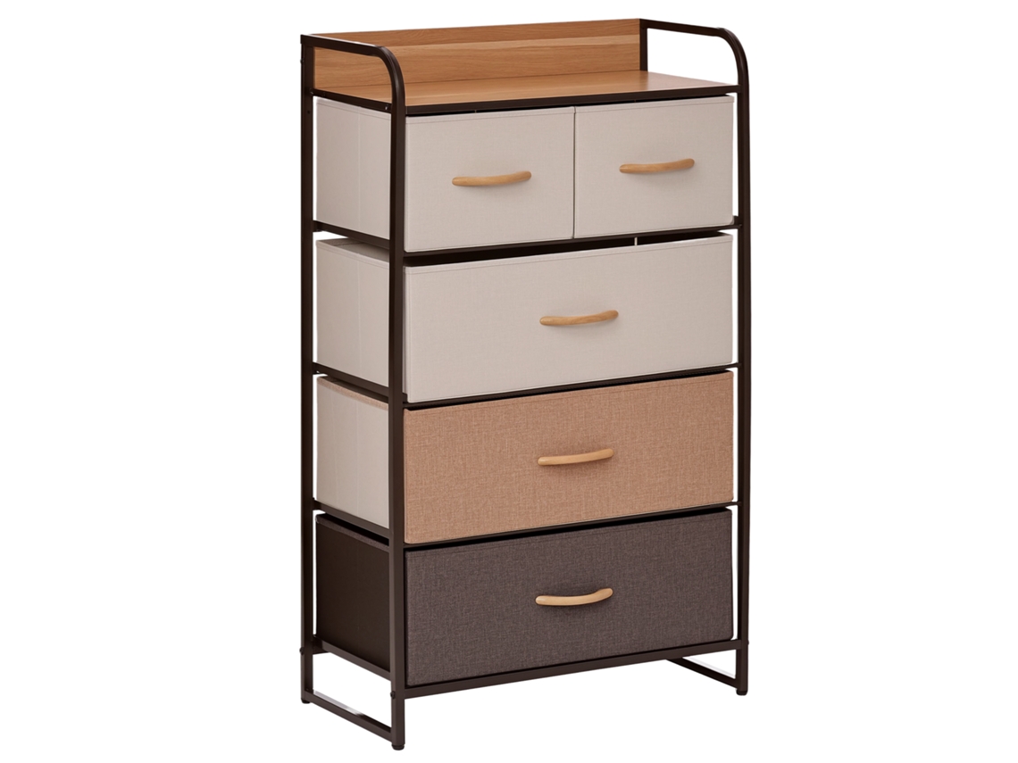 Cómoda, Mueble De Almacenamiento Con 5 Cajones Plegables De Tela, 58 X 29 X 99 Cm, Multicolor.