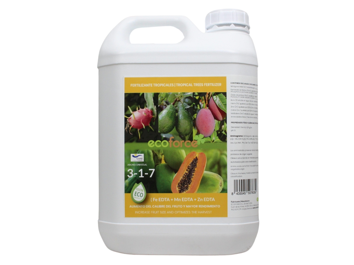 CULTIVERS Fertilizante Tropicales Ecológico 5 L Abono Líquido 100% Orgánico . Mayor Rendimiento y Aumento del Calibre del Fruto