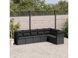 Conjunto de sofá de jardín de 7 piezas con cojines de mimbre negro de DKD Home Decor