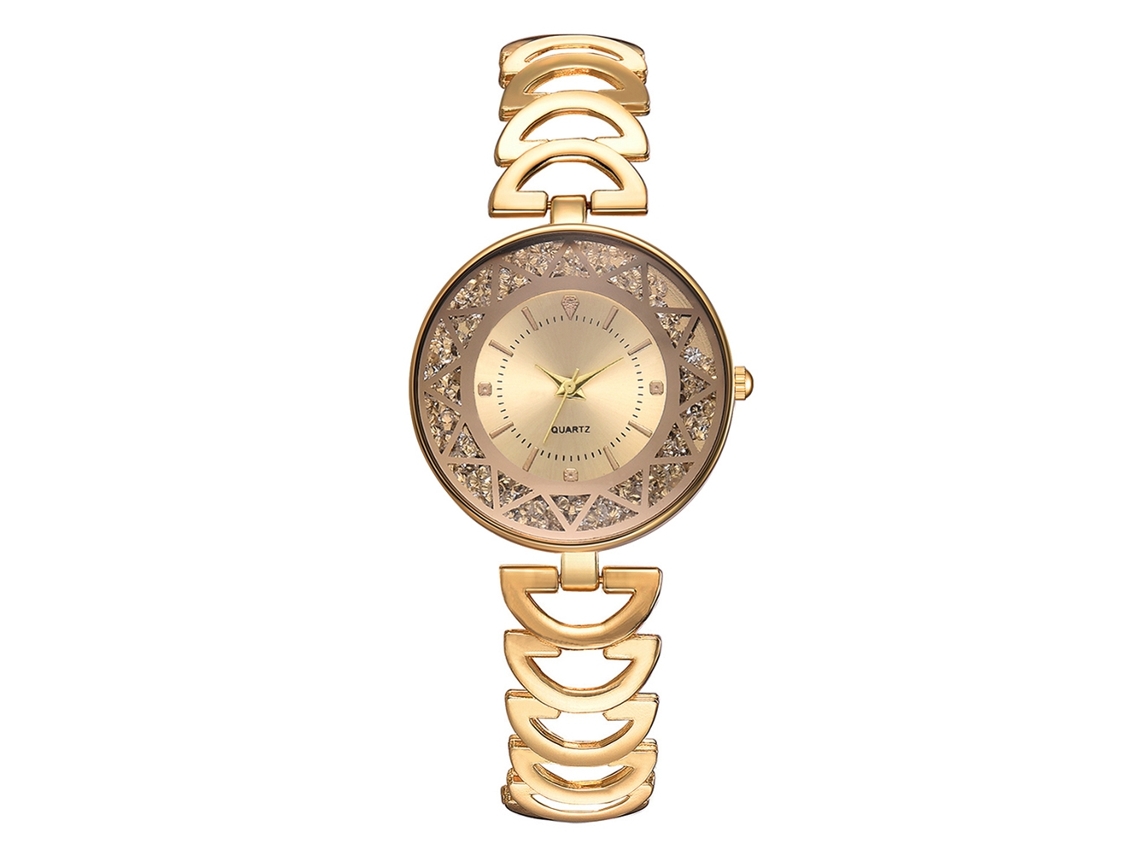 Reloj De Pulsera Informal Para Mujer Con Brazalete De Aleación, Cuarzo, Diamantes De Imitación, Dorado.