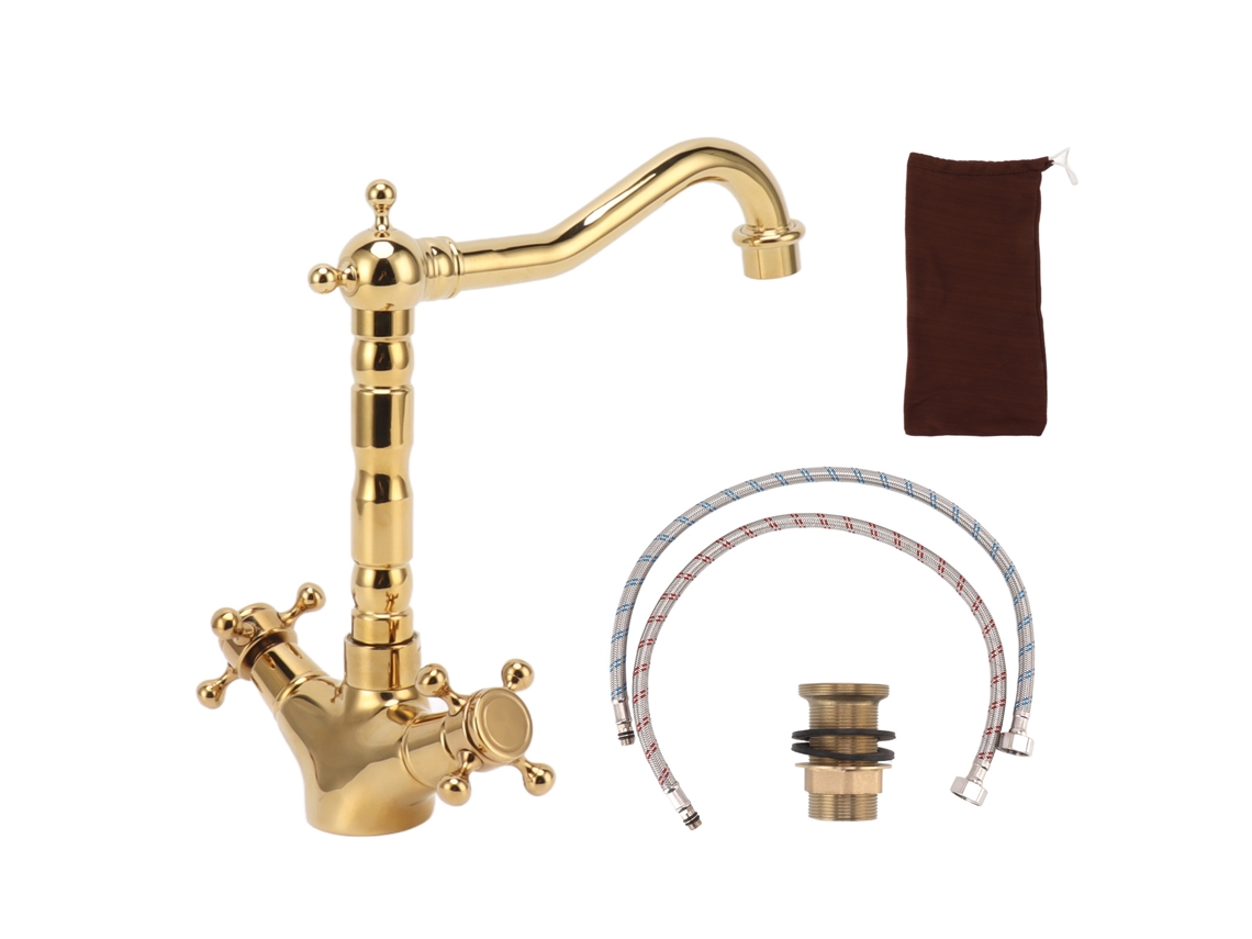 Grifo de baño de latón antiguo con dos manijas, caliente y fría