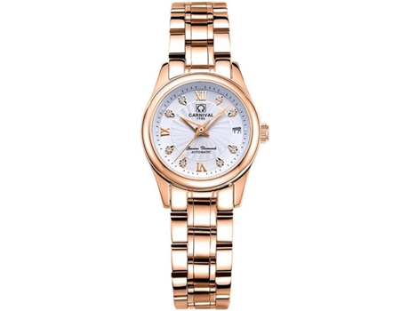Reloj automático VEANXIN resistente al agua de acero inoxidable para mujer-Oro plata