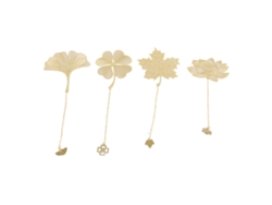 Baok - Juego de 4 marcapáginas metálicos con cadena, diseño perforado fino, latón dorado para mujer.
