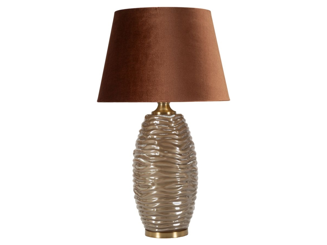 Lámpara De Mesa Praga Glam 45,5 X 45,5 X 79 Cm - Base De Cristal Dorado Ondulado - Pantalla Marrón - Casquillo E27 40w - Diseño De Lujo