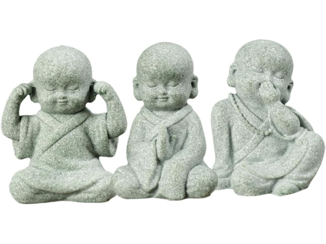 Inoomp 3 Pequeñas Figuras De Monjes Para Decoración De Jardín, Hechas De Piedra Fundida, Esculturas Zen Chinas,