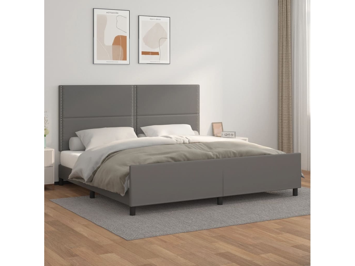 Estructura De Cama Sin Colchón Cuero Sintético Gris 200x200 Cm