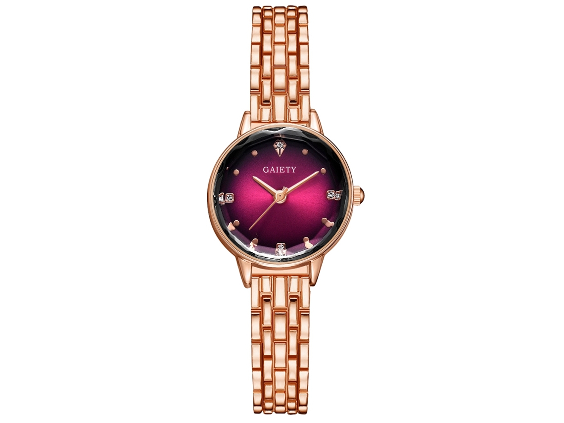 Reloj De Pulsera De Aleación Para Mujer Con Esfera De Cuarzo Sencilla, Estilo Casual Y Moderno, Oro Rosa, Rojo, Rosa