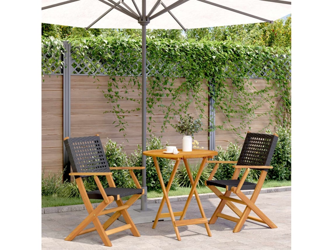 Conjunto de bistró de 3 piezas en mimbre negro y madera maciza Dkd Home Decor