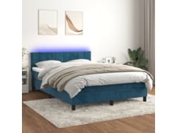 Cama Box Spring Colchón Y Led Terciopelo Azul Oscuro 140x200 Cm