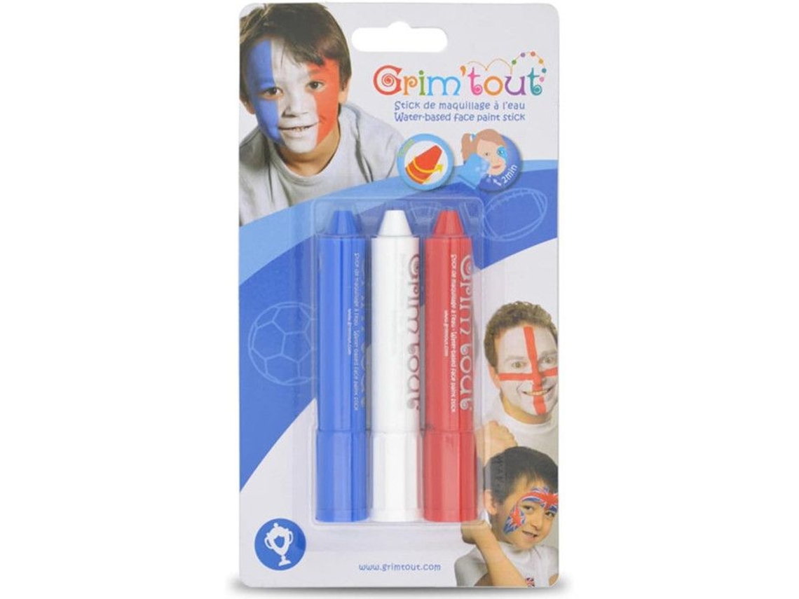 Set genérico de maquillaje facial, 3 barras, azul, blanco y rojo. Fácil de usar.