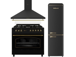 Paquete Refrigerador Solthermic® Estufa Gas Rústica Negra 90x60 Horno Eléctrico Panorámico Extractor Ventilador 90 Refrigerador Retro Refrigerador 1.88