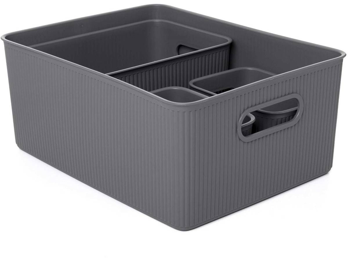 Set 4 Cestas TATAY Baobab Antracita (Gris - Plástico PP05 - 38.5 x 29.4 x 16 cm)