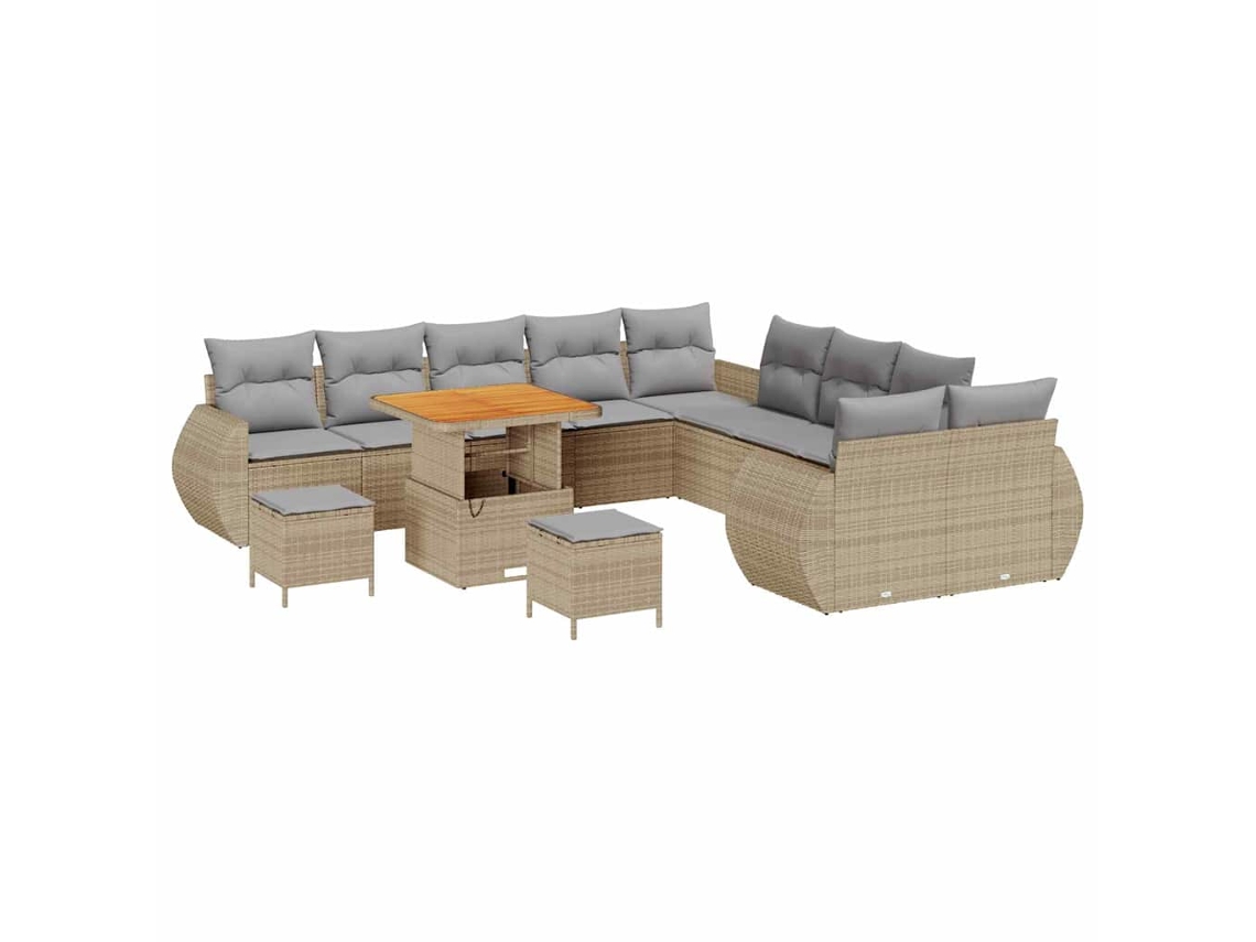 Maison Exclusive - Conjunto de sofás de jardín de 13 piezas en beige y gris claro