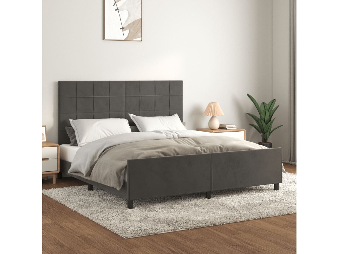 Estructura Cama Con Cabecero Terciopelo Gris Oscuro 180x200 Cm