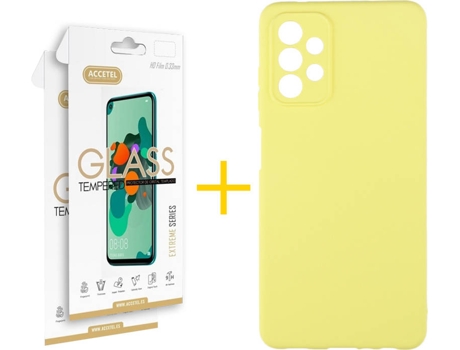 Kit Funda + Protector de Pantalla Samsung A32 5G ACCETEL Cristal Templado 4812 Amarillo