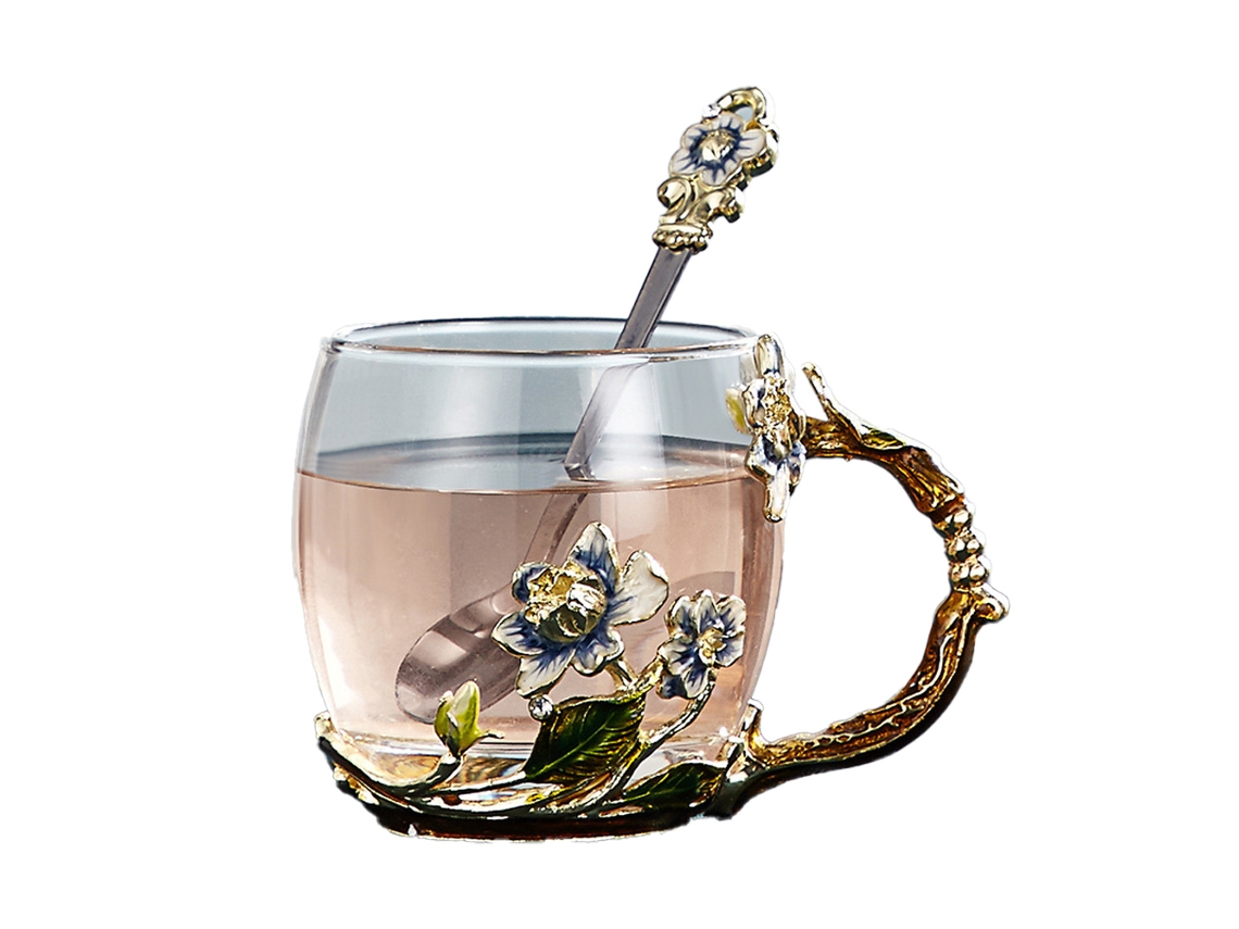 Vaso de vidrio esmaltado de 330 ml, resistente al calor, para té de flores de jazmín, uso doméstico