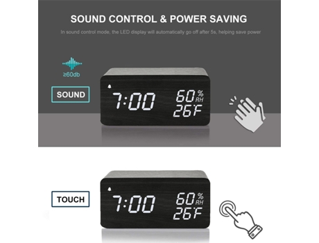 Reloj despertador digital de madera con carga inalámbrica pantalla LED de 3 alarmas control de sonido y despertador dual para dormitorio mesita de ...