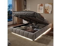 Cama Tapizada 140 X 200 Cm - Sin Cabecero, Barra De Luz Led (monocromática) - Beige