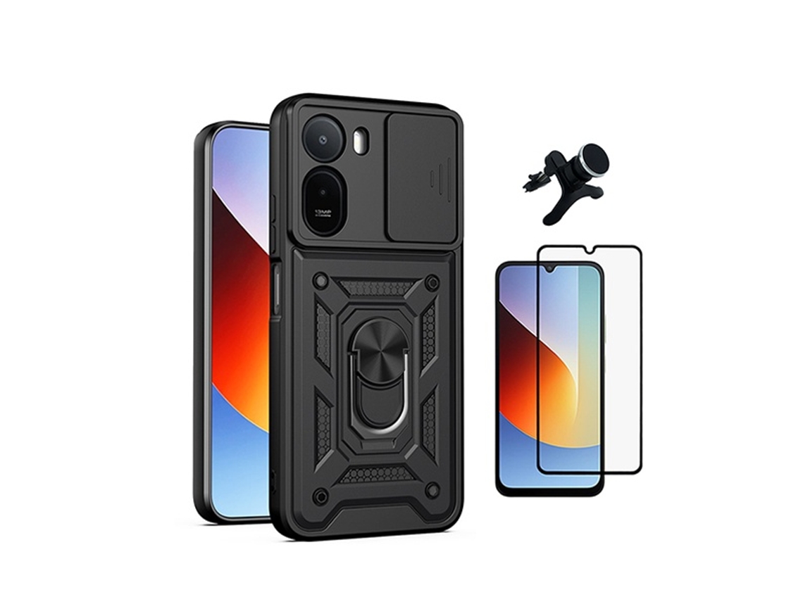 Kit Vidro Capa Magnetic Slide Window Suporte Reforçado Phonecare Para Xiaomi Redmi A7 Pro - Preto