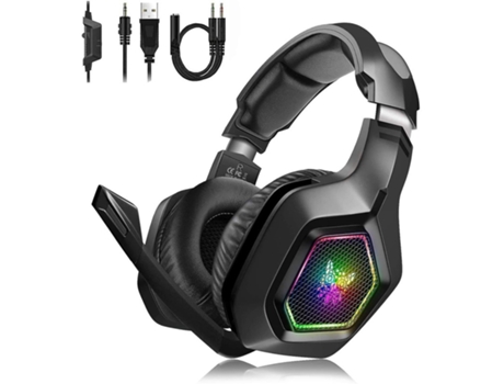 Maxesla Gaming Headset para PS4 con micrófono, luces LED RGB, cable de audio de 3,5 mm y control de volumen, para Xbox One / PC / Laptop / BISBISOUS