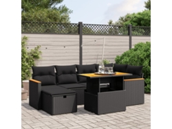 Conjunto de sofá de jardín de 7 piezas con cojines, ratán negro, Dkd Home Decor