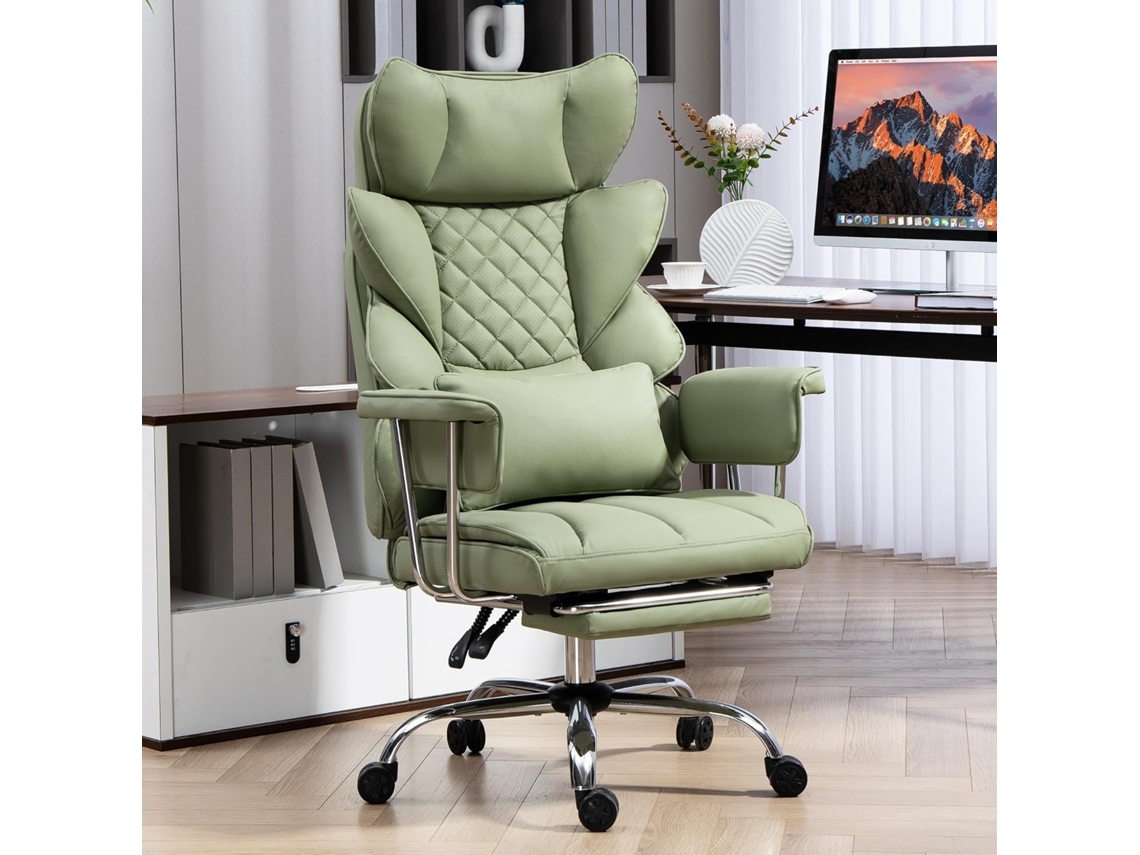 Silla De Oficina Con Reposapiés - Sillas Ergonómicas Para Videojuegos Y Ejecutivas Con Rotación De 360° (verde)