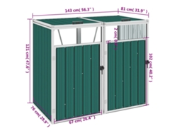 Vidaxl Cubo de basura doble con compartimento 143x81x121 cm Acero verde