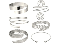 6pcs Brazaletes De Brazo Ajustables, Brazaletes Minimalistas Y Góticos Para Mujer, Plata Plata