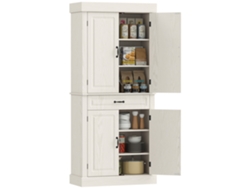 Aparador de Cozinha Estilo Colonial com 2 Armários e Gaveta, 80x35x180cm Branco ZENCORE SERVICES