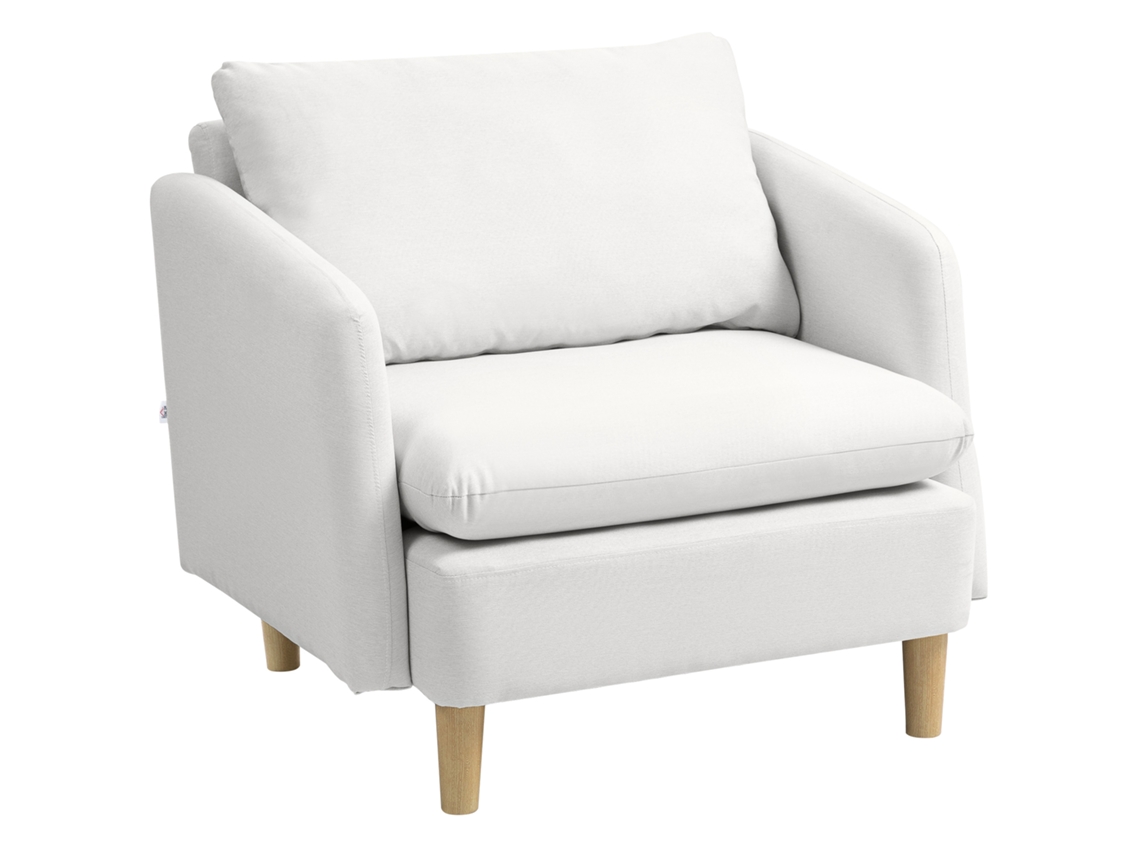 Sillón Moderno De Tela Para Salón Con Asiento Ancho Y Acolchado Grueso, 90x86x91 Cm, Color Crema.
