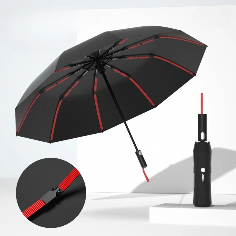 (preto) Guarda-chuva Automático À Prova De Vento, Feito De Vinil, Com Fator De Proteção Solar Upf50+.