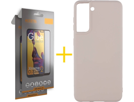Kit Funda + 2 Protectores de Pantalla Samsung Galaxy S21 + Plus ACCETEL Full (Rosa Claro)