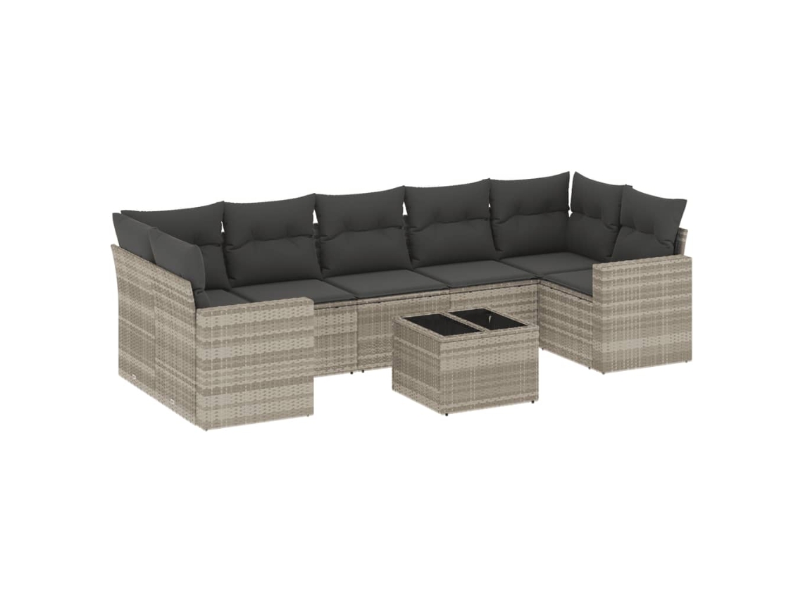 Maison Exclusive - Conjunto de sofá de jardín de 8 piezas con cojines, mimbre, gris claro