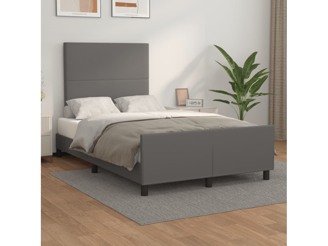Estructura De Cama Sin Colchón Cuero Sintético Gris 120x190 Cm