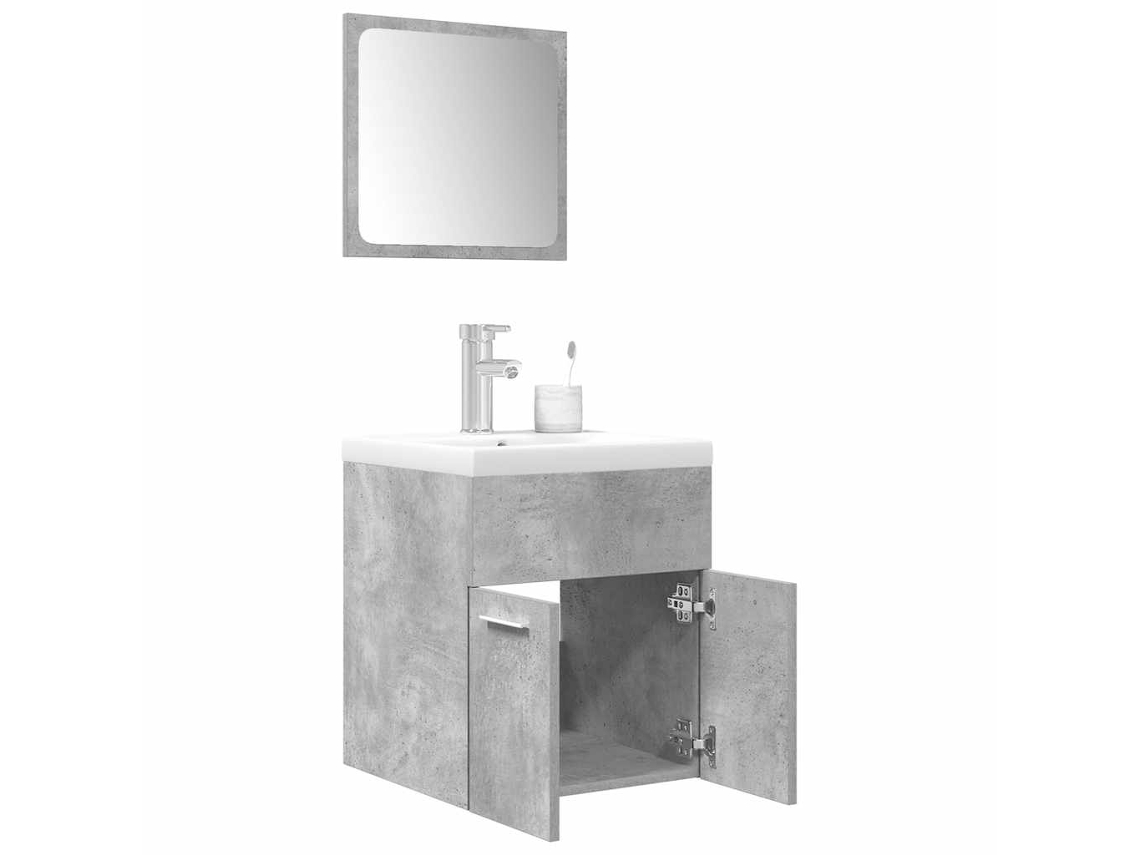 Juego de muebles de baño de 3 piezas, madera, acabado cemento.