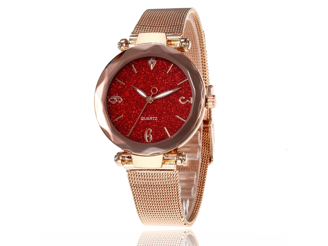 Reloj De Pulsera Sencillo Para Mujer De Aleación Con Correa De Malla Y Movimiento De Cuarzo (rojo)