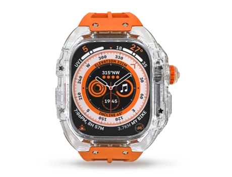 Correa de reloj inteligente para Apple Watch Ultra 49 mm Caucho flúor Caja de armadura transparente Correa de reloj (Naranja)