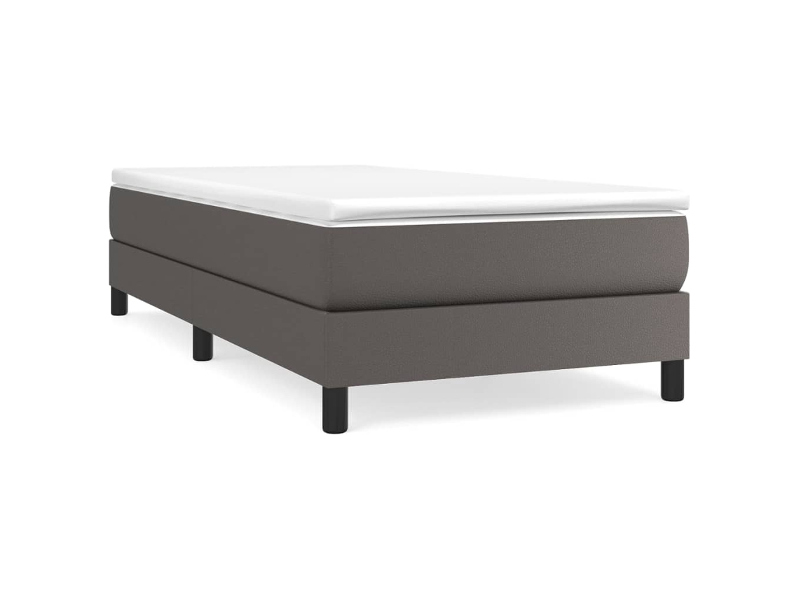 Cama con Colchón de Muelles y Cabecero Piel Sintética Gris (90x190 cm)