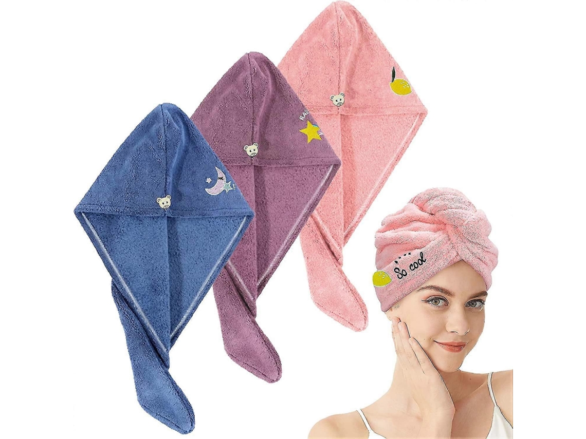 Juego de 3 toallas absorbentes de microfibra para el cabello con botones, toalla turbante de secado rápido, 2565 cm, Rosewell