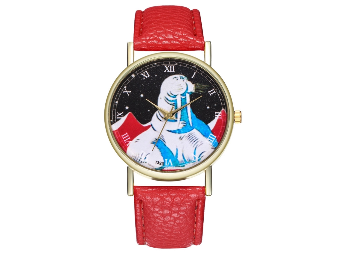 Reloj De Pulsera Unisex De Cuarzo Con Correa De Piel Sintética, Moderno Y Con Esfera Redonda Roja.
