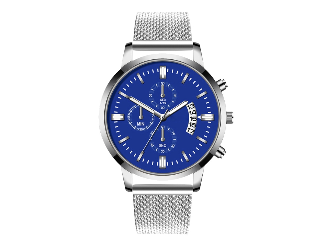 Reloj Casual Para Hombre Con Esfera Redonda Colorida, Movimiento De Cuarzo De Alta Calidad, Color Plata Y Azul.