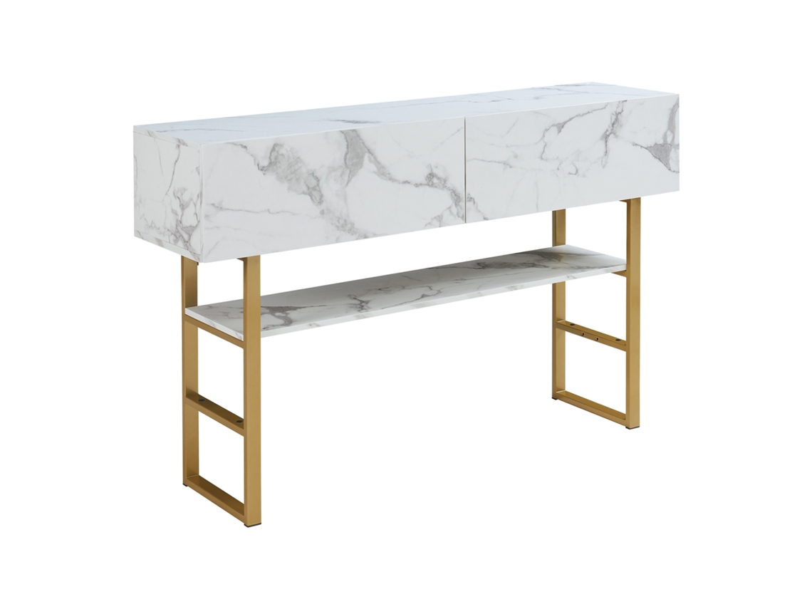 Aparador blanco con espejo y tiradores de cristal, para salón y comedor, 147,5 x 40 x 102 cm Ehstmind