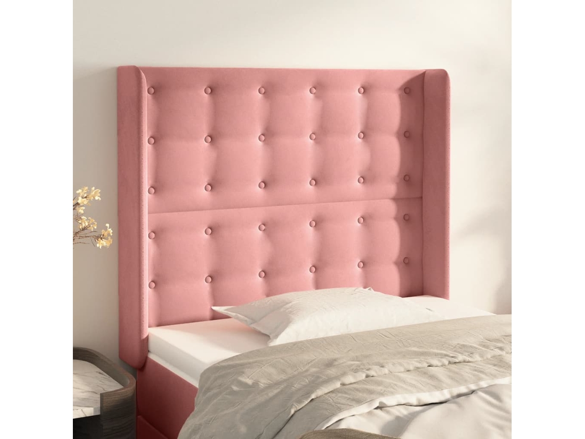 Cabecero Con Orejas De Terciopelo Rosa 103x16x118/128 Cm