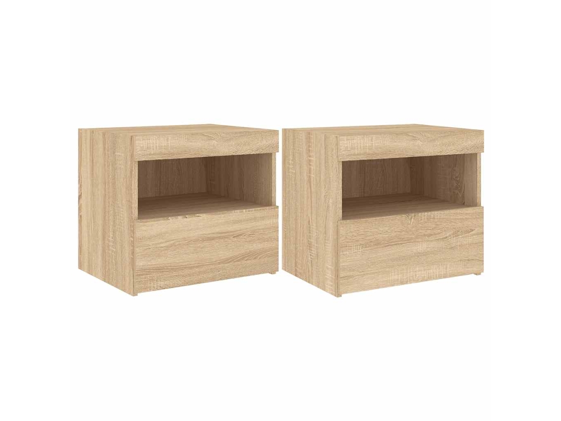 Maison Exclusive - Mesitas De Noche Con Luces Led 2 Uds Roble Sonoma 50x40x45 Cm